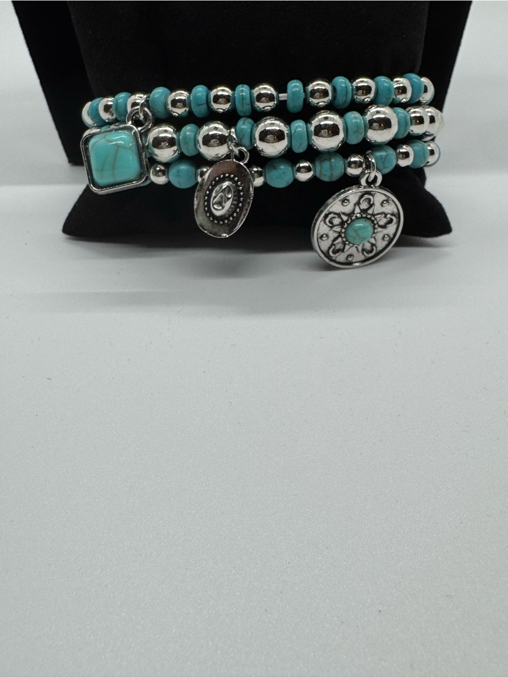 Turquoise Beaded Charm Wrap Bracelet